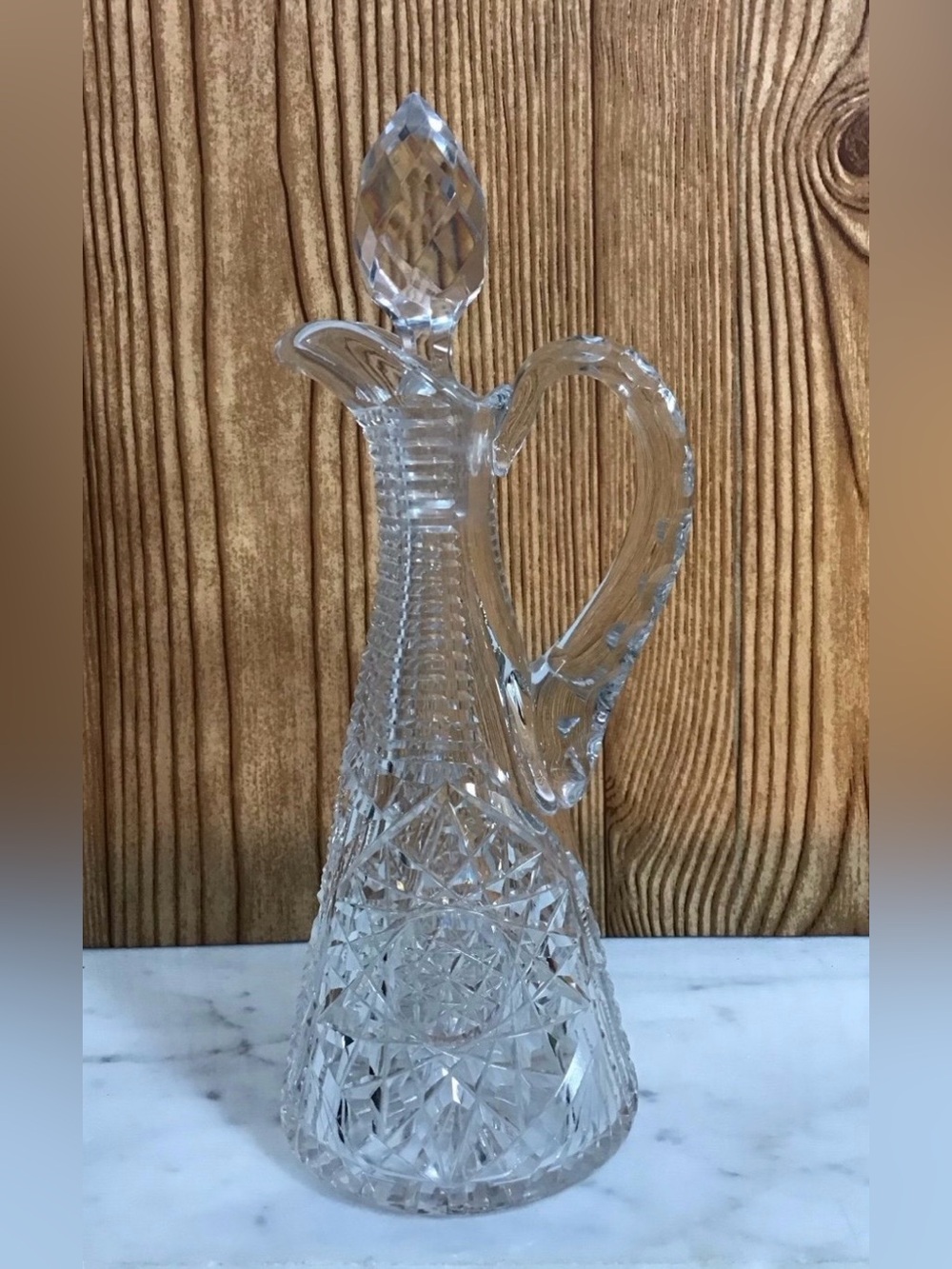 Vintage Cut Crystal Cruet with Beveled Stopper 9" Beautiful